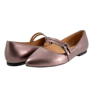 Trotters Emerald Pointed Toe Mary Jane Flats Pewter Metallic Leather 10 NIB $150